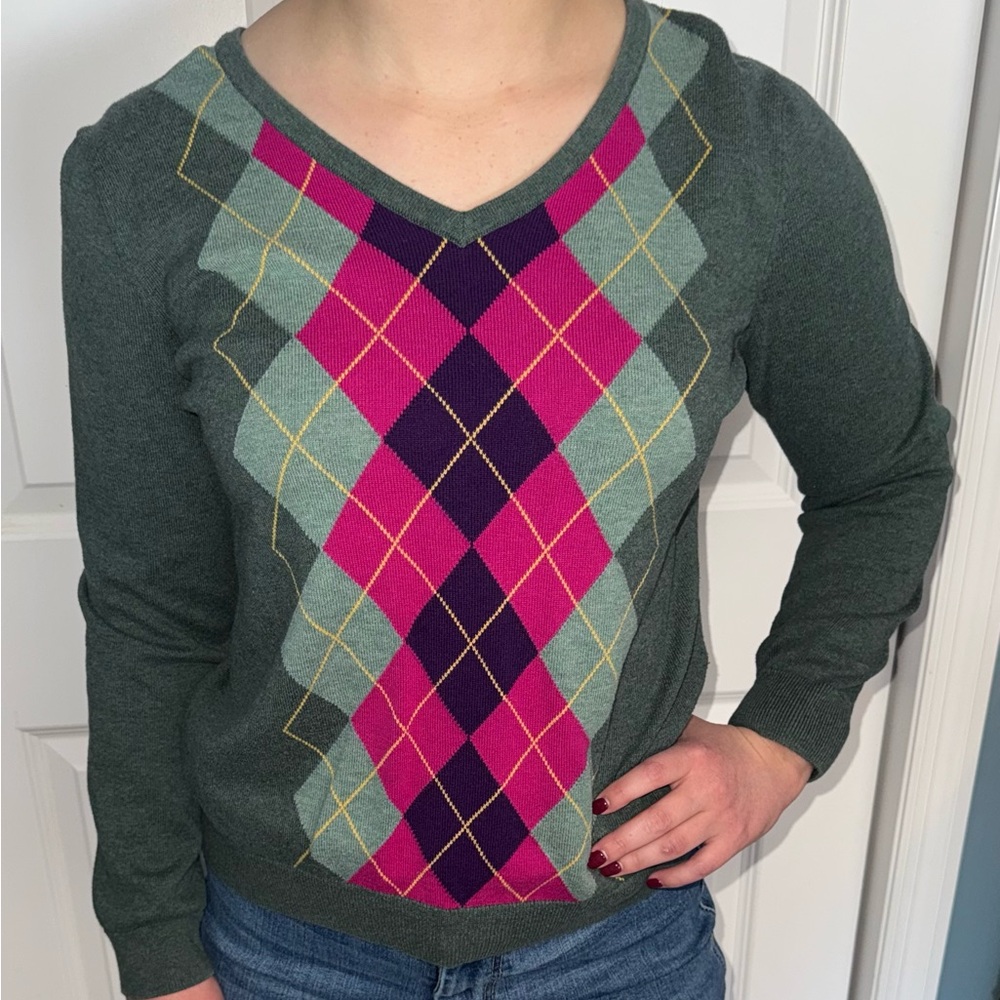 Talbots Green and Red Sweater